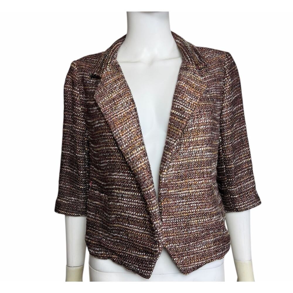 NSF Women's S Multicolor Mixed Berry Libby Metallic Woven Blazer Open Jacket EUC
